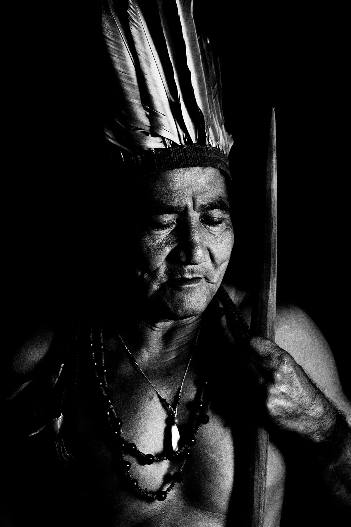 Eyes Closed Portrait of a Guajajara: Black and White Portrait Photography by Jean Tran and Élysée Lang